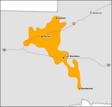 map of TNMP service area in West Texas